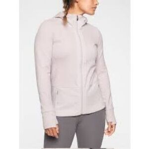 Athleta Fitted Victory Zip Up Light Blush Pink Fleece Hoodie Sweatshirt Jacket